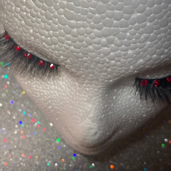 Fake Eyelashes Vampire Party Red Bling Rhinestone Vampy Goth Emo Egirl Falsies - Picture 7 of 13